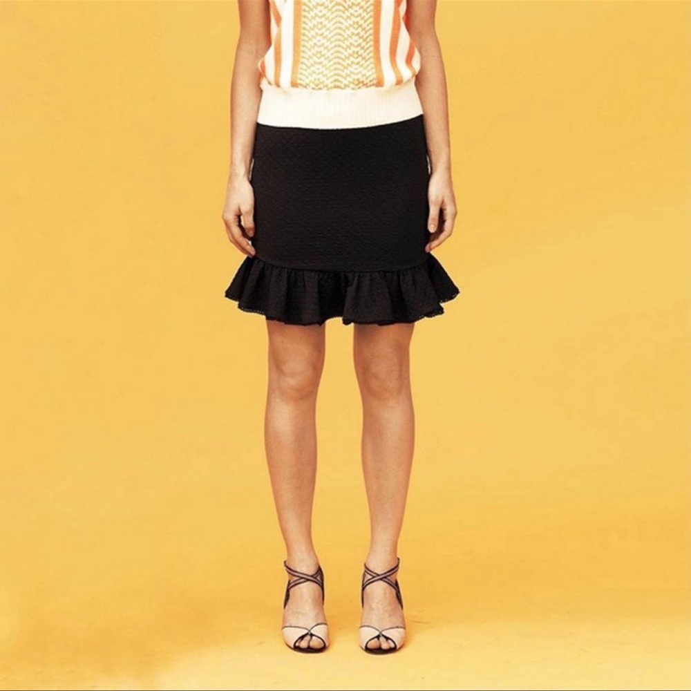 Anthropologie Postmark Basal Flounced Skirt Black Preowned Textured Small